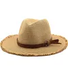 Cappelli da sole a tesa larga con bave di paglia di carta primavera estate con cintura marrone da donna, uomo, spiaggia, protezione UV, cappello fedora di carnevale unisex