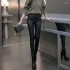 Spodnie damskie jesienne zimowe design moda skórzane kobiety y2k biurowe seksowne pu-spanaty żeńskie swobodne spodnie Pantaloni Donna 23729