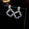 Dangle Earrings Minar Fantasy Shiny Full CZ Cubic Zirconia Hollow Out Flower 14K Gold Silver Plated Copper Earring For Women