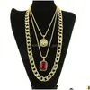 Подвесные ожерелья мужская ожерелье хип -хоп Рубинская мода кубинская цепь ювелирных изделий 3pcs/set Dropers Повестки Dhgarden Otaah