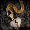 Pendant Necklaces Iced Out Broken Heart Necklace For Mens Womens Fashion Hip Hop Gold Sier Jewelry Drop Delivery Pendants Dhgarden Otiur