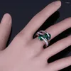 Cluster Rings Magic Heart Shaped Round Green Cubic Zirconia White CZ Silver Plated Ring V0467