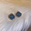 Boucles d'oreilles clous Jea. Ange à la mode coréen carré Zircon clou d'oreille pour les femmes bleu cristal géométrie élégante fille mode bijoux accessoires