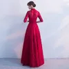 Abbigliamento etnico Sheng Coco Abiti cinesi Abiti da sposa da sposa Slim Long Red Mezza manica Cheongsam Abito da atmosfera dignitosa