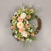 Decoratieve bloemen kunstmatige rozen kersen bloesem groene bladeren krans 15,7 inch voor voordeurkleding muur en raamdecoratie