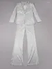 Dwuczęściowe spodnie kobiety Winter Seksowne długie rękawie błyszczące srebrne trzy set 2023 Celebrity Designer Fashion High Street