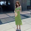 Robes décontractées Imprimé vert Maxi longue robe d'été pour femmes sans dossier sexy vestidos mujer élastique découper boho