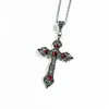 Pendant Necklaces Gothic Large Baroque Christian Cross Necklace Micro Inlaid Red Crystal Prayer Amulet Jewelry