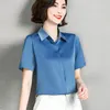 Женские блузки корейская мода Женские шифоновые рубашки летние с коротким рукавом Элегантная офисная леди отволовая атласная блуз