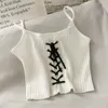 Camisoles Tank Gym Tank Topps Spaghetti Straps Knitting Camisole Female Cross Drawstring Solid Sexig Y2K Crop Top för Summer Y2K TOPS 230411