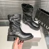 Bottes de moto style Punk pour femmes, chaussures en cuir de styliste, bottes courtes vintage avec boucle en métal, bottines à la mode pour femmes