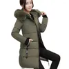 女性のトレンチコートエンロゥレディース冬のファッションジャケット濃い温かいコートレディコットンパーカーロングジャケタフードフェミニナ