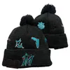 Marlins Beanies Miami Beanie Cap Laine Chaud Sport Tricot Chapeau Baseball Équipe Nord-Américaine Rayé Sideline USA College Cuffed Pom Chapeaux Hommes Femmes