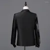 Ternos masculinos de lantejoulas de lantejoulas elegantes Black Blazer Men 2023 Brand One Button Slim Fit Party Stage de palco do baile Homme
