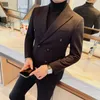 Ternos masculinos estilo britânico duplo breasted blazer jaqueta roupas masculinas negócios formal wear fino ajuste casual smoking terno casacos de alta qualidade