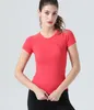 lu-06women lu yoga t-shirtler kadınlar yüksek elastik nefes alabilen kısa kollu spor döndürücü spor salonu giyim jogging fitness kıyafetleri spor giyim