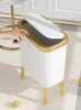 Avfallsbehållare Lyxig guldavfall med kreativ fyra fot hög trycktyp plastburk med lock som är lämpliga för hemkök badrum och 15L 230412