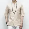 Etniska kläder 2023 Summer Casual Short Sleeve Shirt Men Chinese Style Cotton Linne Half Mane Brand M-5XL 30034