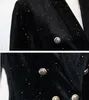 Nieuwe topkwaliteit dames fluwelen blazers beroemde ontwerper dubbele rij knopen slim fit full sky star pailletten jas zilveren gespen reverskraag oversized uitloper jassen 2XL