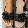 Pantoufles Femmes Fleur Tongs Plates Femme Sandales Dames Boho Bande Tressée Chaussures À Bout Ouvert Décontracté Diapositives Antidérapantes