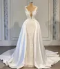 Élégants robes de mariée en dentelle de sirène avec train de train amovible Robes nuptiques arabes Dubaï Viens de fabrication sur mesure de Novia 0516