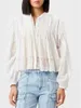 Women's Blouses Lace Blouse For Women 2023 Stitching Floral Embroidery Covered Button Round-Neck Sleeve Shirt
