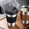 Tasses Tasse à café en acier inoxydable de 400 ml avec anneau anti-brûlure en silicone, couvercle de tasse de bière Cola à la mode