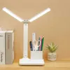 Desk Lamps Double Head LED Desk Lamp USB Dimmable Touch Foldable Table Lamp with Calendar Temperature Clock Night Light Study Reading Lamp P230412