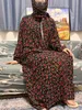 Casual Dresses Muslim Rayon Abayas For Women Ramadan Prayer Dubai Turkey Middle East Femme Robe Floral Loose African Dress Turban Attached 230412