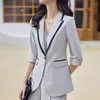 Women's Tracksuits 2023 Summer 2 Pieces Set for Women Three Quarter Blazer and Shorts Suits Single Button Elegant Office Ladies Work Suit