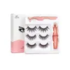 3 Pairs Magnetische Wimpers Valse Wimpers + Vloeibare Eyeliner + Pincet oogmake-up set 3D magneet Valse wimpers BJ