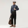 Mäns jeans Autumn Högkvalitativ Vintage Overaller Denim Pants Trendiga raka remmar Trousare Gentlemen Workwear