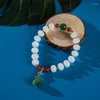 Strand Natural Green Jade Flower Waterdrop Pendant Multicolor Rutilated Quartz Crystal Pärlade armband Kvinnor Fina smycken