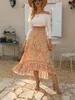 Юбки винтажная мода летняя женская цветочная печатная печата