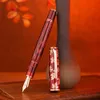 噴水ペンHongdian N8 Fountain Pen Red Acrylic Resin Maple Leaf Carving Cap eff nib Trim Trim Converter Gifts Pens 230412