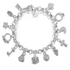 Charm Bracelets Silver Color Fashion Cross Heart Star Key Bracelet Pendant Women