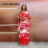 Abiti casual GLCMYAYA Donna Tie Dye Foglia Stampata Nappa Orlo Scollo a V Dritto Maxi Abito lungo abito 2023 Abiti Sexy Party Evening