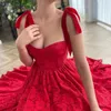 Vestidos de fiesta para mujer, vestidos de fiesta de encaje rojo, corte en A, tirantes con forma de corazón, bolsillos drapeados, vestido de noche de Arabia Saudita hecho a medida