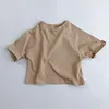 T-Shirts Kinder Kleidung Sommer Baby Mädchen Jungen Baumwolle Kinder Pullover Tops Streifen Kurzarm Japan Korean Style 230412