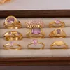 Anéis de banda Youthway rosa zircônia cúbica aço inoxidável cor de ouro anel para mulheres à prova d 'água minimalista declaração charme jóias aa230412
