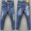 Jeans pour hommes Pantalon déchiré à trous bleus Mode Italie Style Skinny Denim Pantalon Biker Moto Rock Revival Pantalon