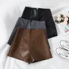 Shorts femininos cintura alta estilo curto retro slim costurado couro de alta qualidade estilo curto estilo preto preto pu feminino de verão de verão curto
