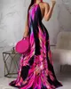 Casual Dresses Halter Colorful Print Open Back Maxi Dress Fashion Women Printing Boho Long Evening Party