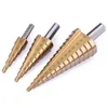 Freeshipping 3Pcs/lot Metric Spiral Flute Step HSS Steel 4241 Cone Titanium Coated Drill Bits Tool Hole Cutter 4-12/20/32mm Metal Drill Pktl