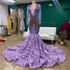 2023 Aso Ebi lilla sirena abito da ballo paillettes pizzo sera festa formale secondo ricevimento compleanno fidanzamento abiti abiti Robe De Soiree 322