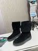 Botas de neve integradas de couro e pele para mulheres no inverno 2023, sapatos de pelúcia com strass e algodão grosso