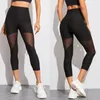 Kobiety Leggingi Panties's Pants Black Patchwork Mesh Tips Elasts Fitness Sports Szybki suszący moda