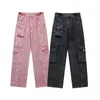 Men's Jeans Retro Men Hip Hop Baggy Jeans Loose Cargo Pants Pink Black Male Long Trousers Y2k Clothing 2024 Year 231110