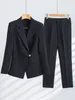 Dwuczęściowe spodnie kobiet elegancki stylowy formalny garnitur 2 set niebieski czarny biały biuro damskie prace biznesowe noszenie blezer i spodnie
