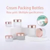 Bouteilles de stockage Bocaux Pot de crème en verre dépoli clair Récipient cosmétique 5g 10g 15g 20g 30g 50g 60g 100g Couvercle en or rose Pot vide Re318F